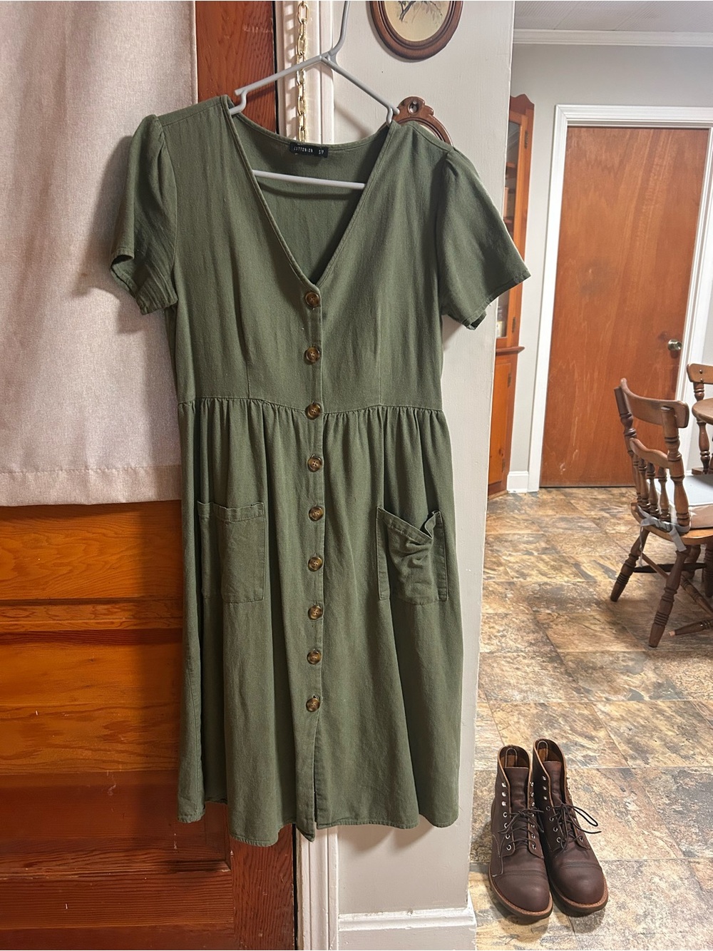Cotton On Olive Green Button-Front Midi Dress